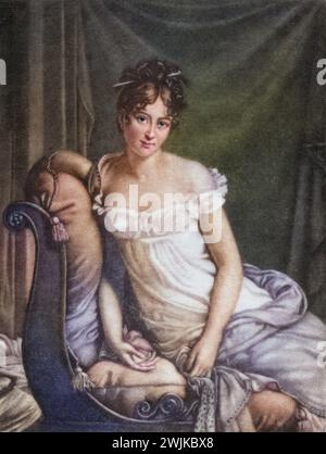 Juliette oder Julie Recamier, geb. Jeanne Francoise Julie Adelaid Bernard, genannt Madame Recamier (geb. 4. Dezember 1777 in Lyon; Std. 11. Mai 1849 in Paris) war eine französische Salonniere, Historisch, digital restaurierte Reproduktion von einer Vorlage aus dem 19. Jahrhundert, Datum nicht angegeben Stockfoto