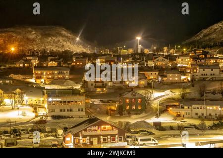 Skjervoy in der Nacht, Norwegen Stockfoto