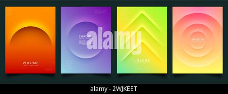 Abstraktes Hintergrunddeckungsset mit leuchtendem Farbverlauf. Minimalistischer Stil, Schattenform, flüssige Farbe. Modernes Vektordesign für soziale Medien Stock Vektor
