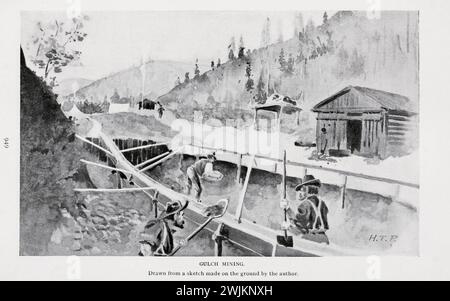 Gulch Mining aus dem Artikel DIE GOLDFELDER VON KLONDIKE UND DAS YUKON VALLEY. Von Harold B. Goodrich. Vom Engineering Magazine widmet sich Industrial Progress Band XI Oktober 1897 The Engineering Magazine Co Stockfoto