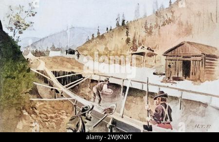 Gulch Mining aus dem Artikel DIE GOLDFELDER VON KLONDIKE UND DAS YUKON VALLEY. Von Harold B. Goodrich. Vom Engineering Magazine widmet sich Industrial Progress Band XI Oktober 1897 The Engineering Magazine Co Stockfoto