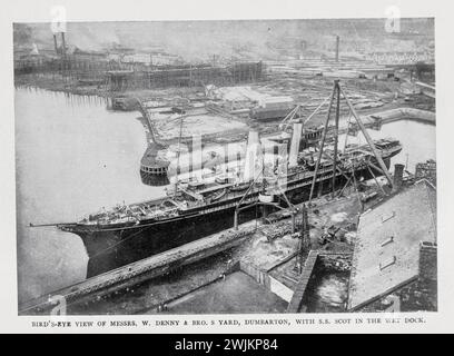 Messers W. Denny & Bro aus der Vogelperspektive. S Yard, Dumbarton, Schottland mit S.S. Scot im Nassdock aus dem Artikel SCHIFFBAU ALS PRODUKTIVE INDUSTRIE IN GROSSBRITANNIEN. Von James McKechnie. TEIL 1: DIE WIRTSCHAFTLICHEN BEZIEHUNGEN DES ENORMEN WACHSTUMS. Vom Engineering Magazine gewidmet dem Industrial Progress Band XIV Oktober 1897 bis März 1898 The Engineering Magazine Co Stockfoto