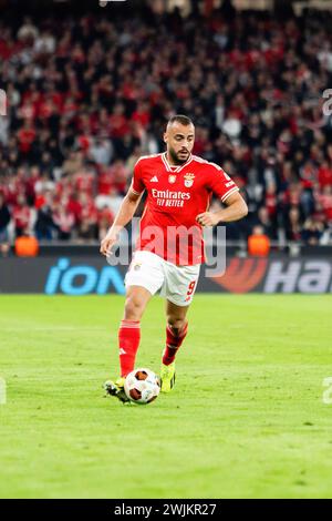 Lissabon, Portugal. Februar 2024. Arthur Cabral von SL Benfica wurde während des Spiels der UEFA Europa League 2023/24 zwischen Benfica und Toulouse im Estádio do Sport Lisboa e Benfica gesehen. Endergebnis: Benfica 2 - 1 Toulouse. (Foto: Nuno Branco/SOPA Images/SIPA USA) Credit: SIPA USA/Alamy Live News Stockfoto