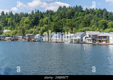 Schwimmende Häuser am Willamette River in Portland Oregon Stockfoto