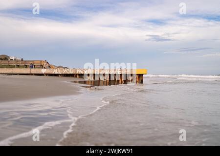 Ich liebe Graffiti am Dock am Folly Beach in Charleston, SC Stockfoto