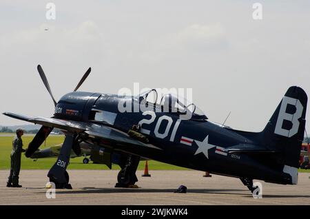 Grumman, F8F-2P, Bearcat, G-RUMM, Imperial war Museum, Duxford, Cambridgeshire, England, Vereinigtes Königreich. Stockfoto