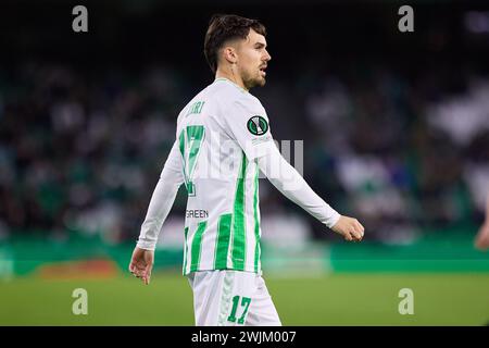 Sevilla, Spanien. Februar 2024. Rodri (17) von Real Betis, der während des UEFA Conference League-Spiels zwischen Real Betis und Dinamo Zagreb im Estadio Benito Villamarin in Sevilla zu sehen war. (Foto: Gonzales Photo/Alamy Live News Stockfoto