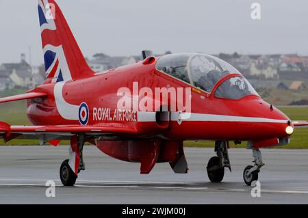 Rote Pfeile, Hawk, Steuern, RAF, Tal, Anglesey, North Wales, Vereinigtes Königreich, Stockfoto