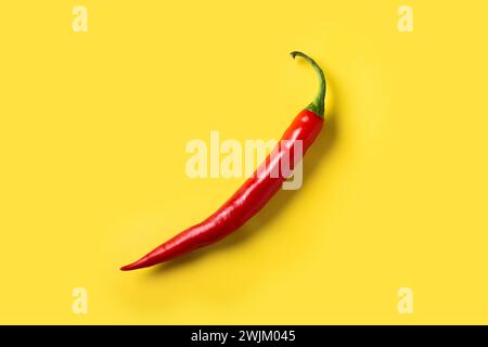 Rote heiße Chilischoten auf gelbem Hintergrund Stockfoto