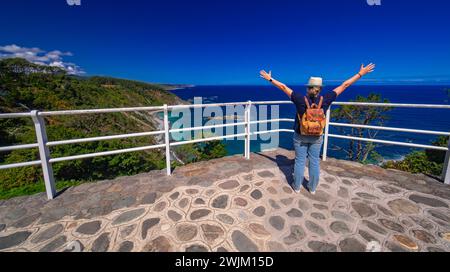 Aussichtspunkt La Atalaya, Kantabrisches Meer, Küstenpfad Miradores, Natura-2000-Netzwerk, Naturschutzgebiet, muros de Nalón, Principado de Asturias, Spanien, E Stockfoto