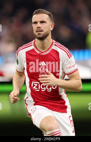 Amsterdam, Niederlande. Februar 2024. AMSTERDAM, NIEDERLANDE - 15. FEBRUAR: Jordan Henderson von AFC Ajax während des Play-offs-Spiels zwischen AFC Ajax und FK Bodo/Glimt in der Johan Cruijff Arena am 15. Februar 2024 in Amsterdam. (Foto: Ben Gal/Orange Pictures) Credit: Orange Pics BV/Alamy Live News Stockfoto