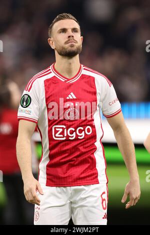 Amsterdam, Niederlande. Februar 2024. AMSTERDAM, NIEDERLANDE - 15. FEBRUAR: Jordan Henderson von AFC Ajax während des Play-offs-Spiels zwischen AFC Ajax und FK Bodo/Glimt in der Johan Cruijff Arena am 15. Februar 2024 in Amsterdam. (Foto: Ben Gal/Orange Pictures) Credit: Orange Pics BV/Alamy Live News Stockfoto
