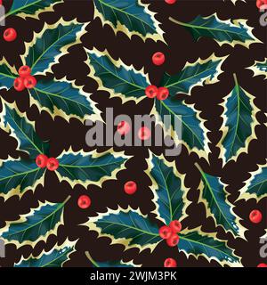 Nahtlose stechpalmenblätter und Beeren Stock Vektor