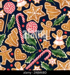 Nahtlose Wintermuster mit Lebkuchenkeksen Stock Vektor