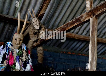 Caretos of Lazarim (Lamego) in Vibo Maske von Vilariño de Conso, Ourense, Spanien Stockfoto