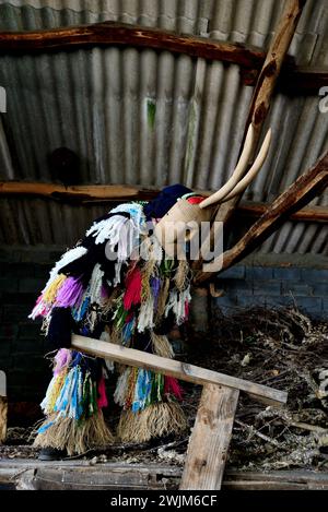 Caretos of Lazarim (Lamego) in Vibo Maske von Vilariño de Conso, Ourense, Spanien Stockfoto