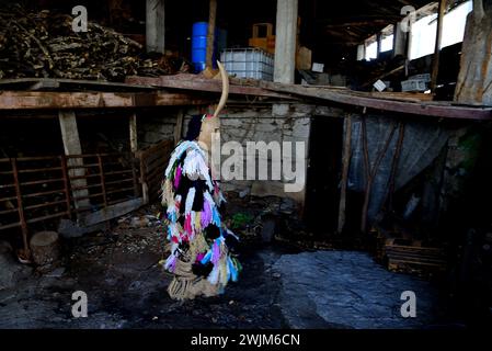 Caretos of Lazarim (Lamego) in Vibo Maske von Vilariño de Conso, Ourense, Spanien Stockfoto