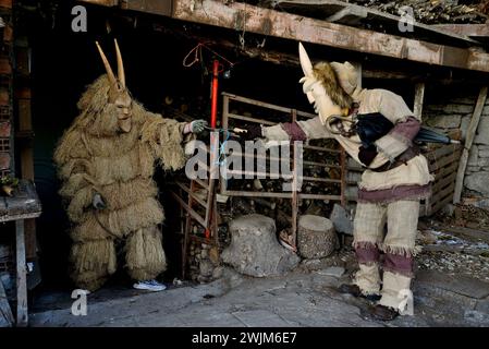 Caretos of Lazarim (Lamego) in Vibo Maske von Vilariño de Conso, Ourense, Spanien Stockfoto