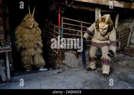 Caretos of Lazarim (Lamego) in Vibo Maske von Vilariño de Conso, Ourense, Spanien Stockfoto