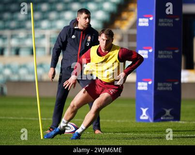 Tom Roebuck aus England während eines Trainings im Twickenham Stadium in London. Bilddatum: Freitag, 16. Februar 2024. Stockfoto