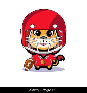 Kunst-Illustration Symbol Maskottchen Charakter Tierdesign Kawaii Löwe Kostümausstattung des Fußball Rugby Stock Vektor