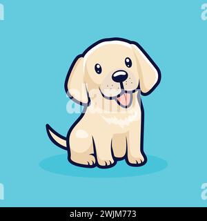 Entzückende kindliche Labrador Hund Zeichentrickfigur Vektor Illustration für Kinder Buch Illustration. Flaches Design mit Aufklebern für Hunde. Symbol für Tierzeichen, Stock Vektor