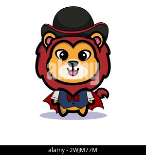 Kunst Illustration Symbol Maskottchen Charakter Tierdesign Kawaii Löwe Kostümausstattung des Magiers Stock Vektor