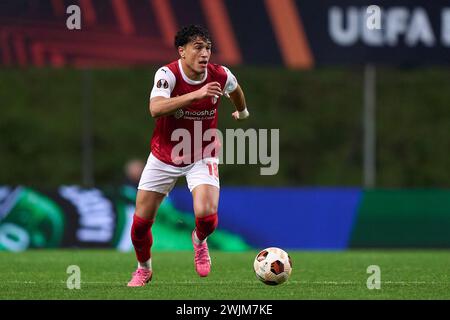 Vitor Carvalho vom SC Braga in Aktion während des Spiels der UEFA Europa League zwischen SC Braga und Qarabag FK im Estadio Municipal de Braga am 15. Februar 2024 in Braga, Portugal. Stockfoto