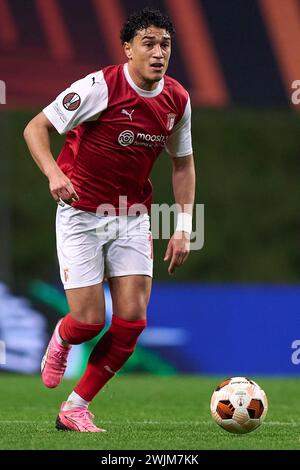 Vitor Carvalho vom SC Braga in Aktion während des Spiels der UEFA Europa League zwischen SC Braga und Qarabag FK im Estadio Municipal de Braga am 15. Februar 2024 in Braga, Portugal. Stockfoto