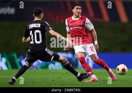 Vitor Carvalho vom SC Braga in Aktion während des Spiels der UEFA Europa League zwischen SC Braga und Qarabag FK im Estadio Municipal de Braga am 15. Februar 2024 in Braga, Portugal. Stockfoto