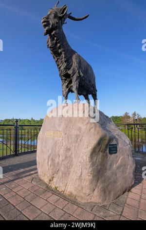 Irland, County Kerry, Killorglin, King Puck Statue, entworfen von Alan Ryan Hall 2001 zu Ehren des Puck Fair Festivals, das jeden August in der Stadt stattfindet. Stockfoto