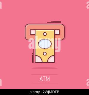 Money ATM-Symbol im Comic-Stil. Wechselgeld Cartoon Vektor Illustration auf isoliertem Hintergrund. Geschäftskonzept für Banknotenwechsel. Stock Vektor