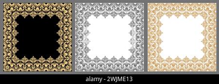 Set aus klassischen quadratischen Vektor-Rahmen mit Arabesken und orientalischen Elementen. Abstrakte Ornamente mit Platz für Text. Vintage-Muster Stock Vektor
