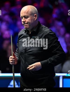 John Higgins bei den BetVictor Welsh Open 2024 im Veranstaltungsort Cymru, Llandudno, Großbritannien. Februar 2024. (Foto: Cody Froggatt/News Images) in Llandudno, Großbritannien am 16.2.2024. (Foto: Cody Froggatt/News Images/SIPA USA) Credit: SIPA USA/Alamy Live News Stockfoto