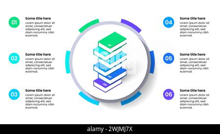 Infografik-Vorlage mit 6 Optionen oder Schritten. Bücher. Kann für Workflow-Layout, Diagramm, Banner und Webdesign verwendet werden. Vektorabbildung Stock Vektor