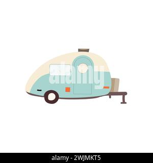 Campinganhänger für Reisen - Abbildung mit farbigen Symbolen. Vektor-Illustration kann für Kinder Poster, Sommer und Frühling Camping verwendet werden Entdecken Banner, Bildungskarte, Postkarte, Feier Hintergrund. Stock Vektor
