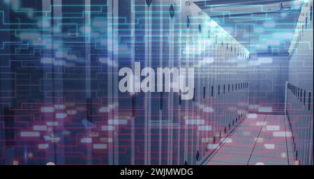 Abbildung: Server, Anschlüsse und Datenverarbeitung über Leiterplatte Stockfoto