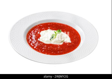 Erdbeerpüree und Büffelmozzarella. Isoliert auf weißem Hintergrund. Draufsicht Stockfoto