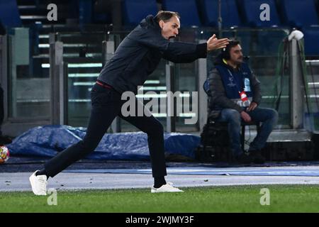Thomas Tuchel Cheftrainer des FC Bayern München ist am 14. Februar 2024 zwischen SS Latium und FC Bayern München im Stadio Olimpico Rom Italien unterwegs Stockfoto
