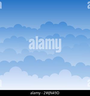 Himmel und Wolken Vektor-Illustration. Einfacher Zeichentrickfilm blauer Himmel Hintergrund. Flache Vektorkonstruktion. Stock Vektor