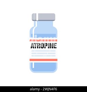 Atropin-Generikum. Es ist ein Medikament, das zur Behandlung bestimmter Arten von Nervenmitteln und Pestizidvergiftungen verwendet wird. Illustration der Arzneimittelfläschchen. Stock Vektor