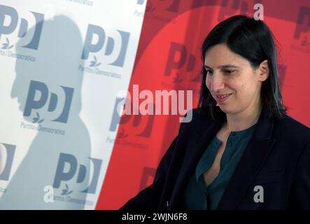 Italien, Rom, 16. Februar 2024: Elly Schlein, Sekretärin der Demokratischen Partei, während der Konferenz über die Zukunft der Landwirtschaft Foto © Fabio Cimaglia/Sintesi/Alamy Live News Stockfoto