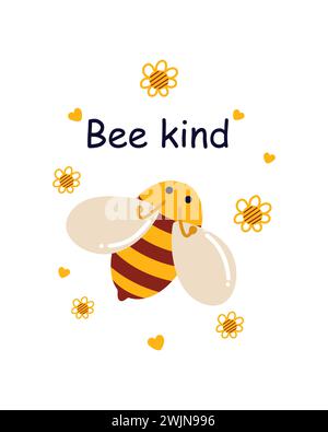 Bienenart. Geburtstagskarte, Urlaub, Kinderwunsch mit Honigbiene und Gänseblümchen. Stock Vektor