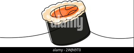 Futomaki, Tekkamaki-Rolle, einzeilige durchgehende Zeichnung. Japanische Küche, traditionelles Essen durchgehende einzeilige Illustration. Stock Vektor