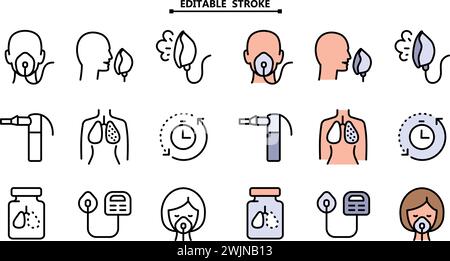 Farbige flache Symbole Satz von Verneblern verschiedener Typen. Bearbeitbare Kontur. Gesundheitssymbol isoliert auf weißem Hintergrund. Einfache Vektor-Sammlung. Stock Vektor