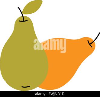 Birnenfrüchte. Birnenfrüchte mit Blättern. Vektorabbildung. Stock Vektor