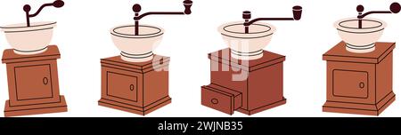 Kaffeemühle. Handgezeichnete Elemente für Café-Menü und Café-Shop. Vektorabbildung. Stock Vektor