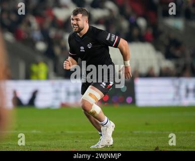 St Helens, Großbritannien. Februar 2024. Rob Butler von London Broncos während des Spiels der Betfred Super League Runde 1 St Helens gegen London Broncos im Totally Wicked Stadium, St Helens, Vereinigtes Königreich, 16. Februar 2024 (Foto: Steve Flynn/News Images) in St Helens, Vereinigtes Königreich am 16. Februar 2024. (Foto: Steve Flynn/News Images/SIPA USA) Credit: SIPA USA/Alamy Live News Stockfoto