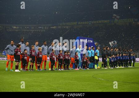 Mailand, Italien. Januar 2024. Foto Spada/LaPresse 16 febbraio 2024 - Milano, Italia - Sport, calcio - Inter vs Salernitana - Campionato italiano di calcio Serie A TIM 2023/2024 - Stadio San Siro. Nella Foto: Line-up 16. Februar 2024, 2024 Mailand, Italien - Sport, calcio - Inter vs Salernitana - italienische Fußballmeisterschaft der Serie A 2023/2024 - San Siro Stadium. Im Bild: Line Up Credit: LaPresse/Alamy Live News Stockfoto