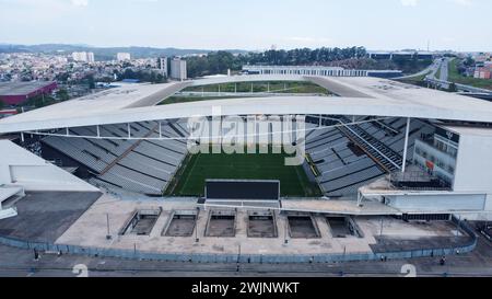 Sao Paulo, Brasilien. November 2022. Sao Paulo, Brasilien, 15. November 2022: Neo Quimica Arena (Arena Corinthians) Stadion von Corinthians Sao Paulo aus der Luft mit einer Drohne in Sao Paulo, Brasilien. (Daniela Porcelli/SPP) Credit: SPP Sport Press Photo. /Alamy Live News Stockfoto